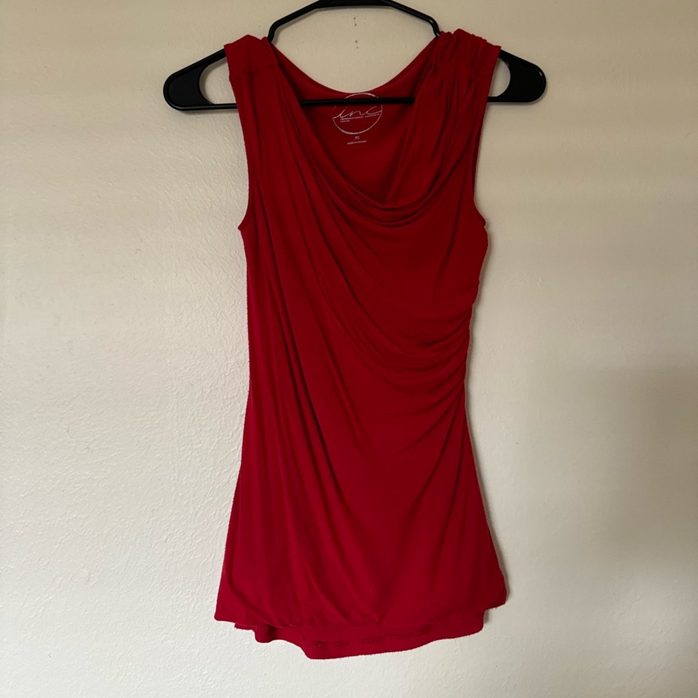 Red cowl neck sleeveless top